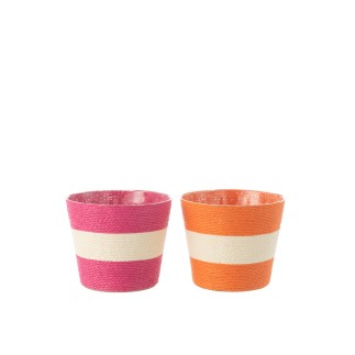 Cache-pot en corde rose et orange 15x15x13 cm