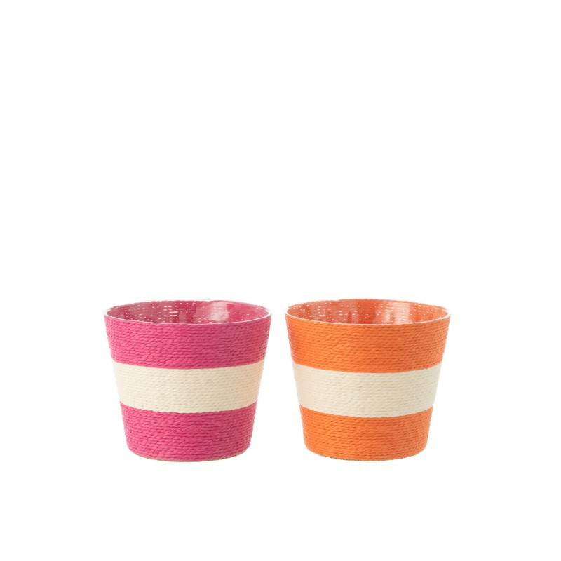 Cache-pot en corde rose et orange 15x15x13 cm Cache-pot en corde rose et orange 15x15x13 cm
