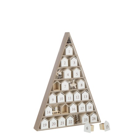 Árbol calendario de adviento de contrachapado blanco 32x5,5x45 cm