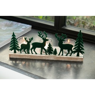 Decoración navideña 3 portavelas de metal verde 28x8x11 cm