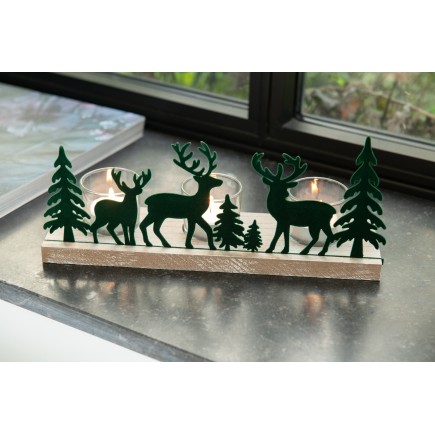 Décoration de Noël 3 porte-bougies en métal vert 28x8x11 cm