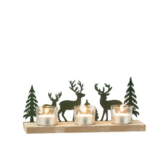 Décoration de Noël 3 porte-bougies en métal vert 28x8x11 cm