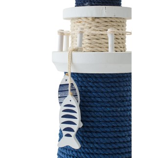 Farol decorativo em madeira e corda azul 14x14x40 cm