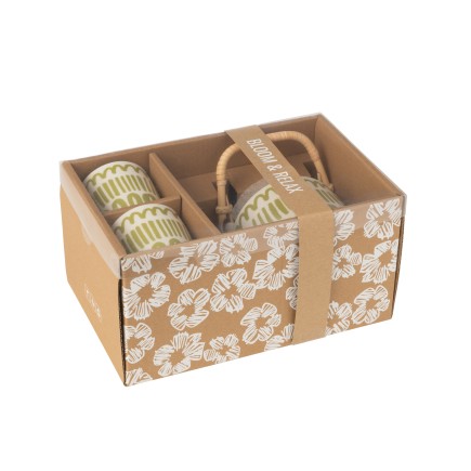 Set théière et 2 mugs en céramique verte 600ml