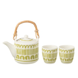 Set teiera e 2 tazze in ceramica verde 600ml