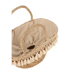 Bolsa de playa borlas blanco ratán natural 49x24 cm