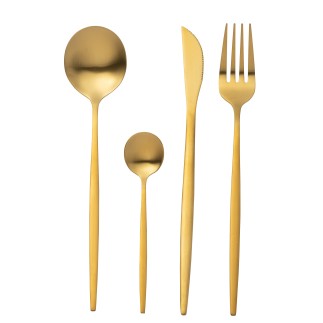 Conjunto de 24 talheres em aço inoxidável dourado