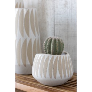 Cache-pot en céramique beige et blanche 16x16x12 cm