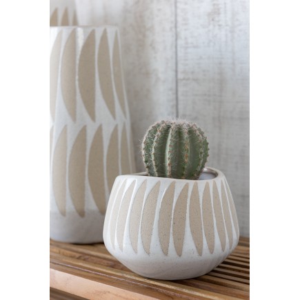 Vaso di fiori in ceramica beige e bianca 16x16x12 cm