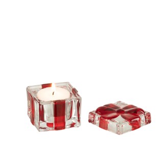 Boite cadeau en verre rouge 5.7x5.7x5.5 cm