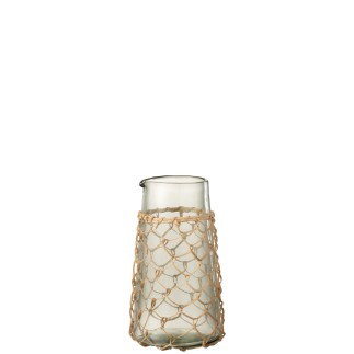 Carafe avec filet rotin en verre transparent 11x9x20 cm