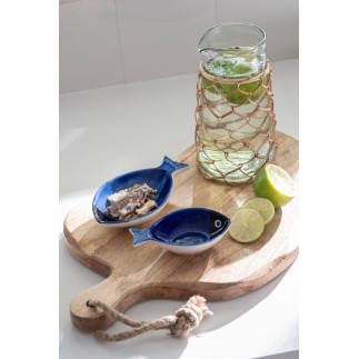 Carafe avec filet rotin en verre transparent 11x9x20 cm