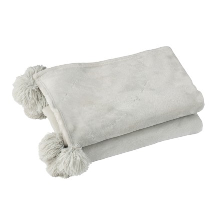 Plaid avec pompons en polyester gris clair 176x128cm