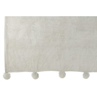 Manta com pompons em poliéster cinza claro 176x128cm