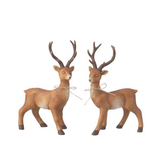Lot de 2 cerfs debout en céramique marron 18.5x9x28 cm