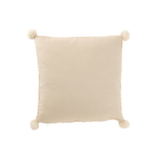 Almofada quadrada com pompons em poliéster bege 45x45x13 cm