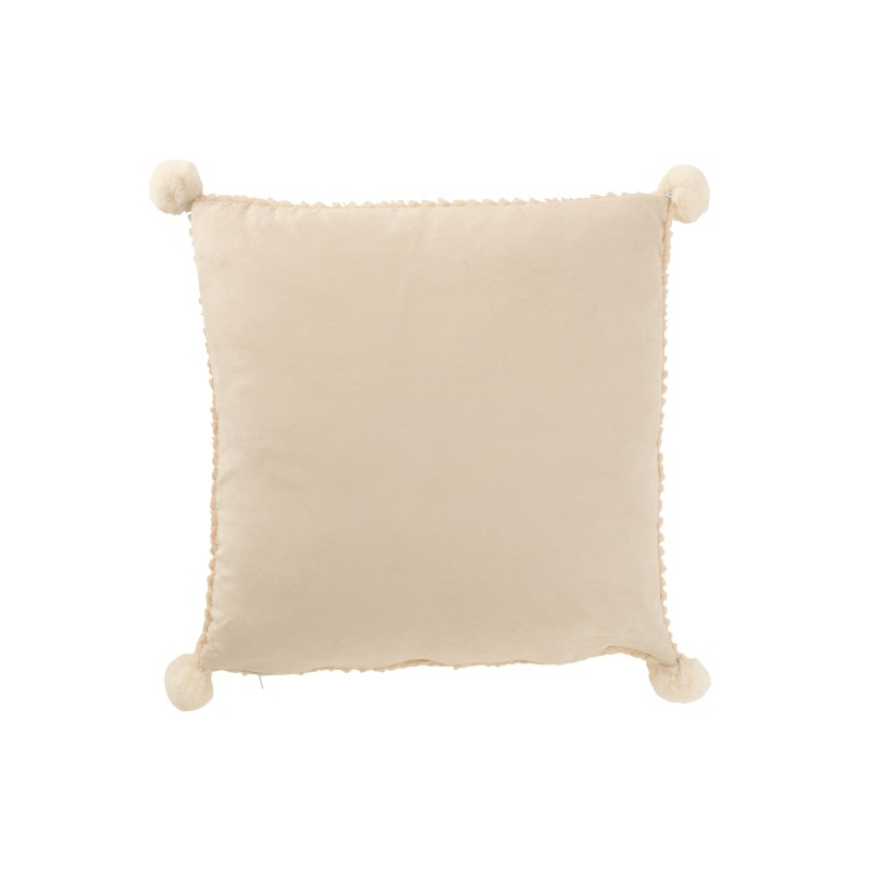 Cuscino quadrato con nappe in poliestere beige 45x45x13 cm Cuscino quadrato con nappe in poliestere beige 45x45x13 cm