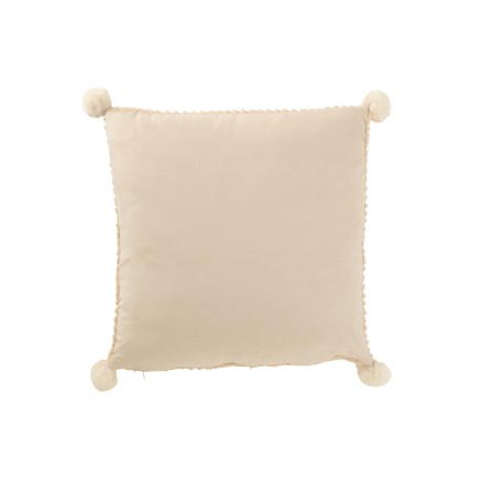 Coussin carré avec pompons en polyester beige 45x45x13 cm