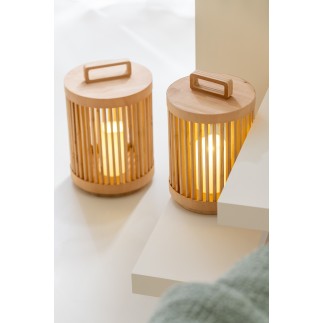 Lampada cilindrica in legno di abete beige 20.5x20.5x32 cm