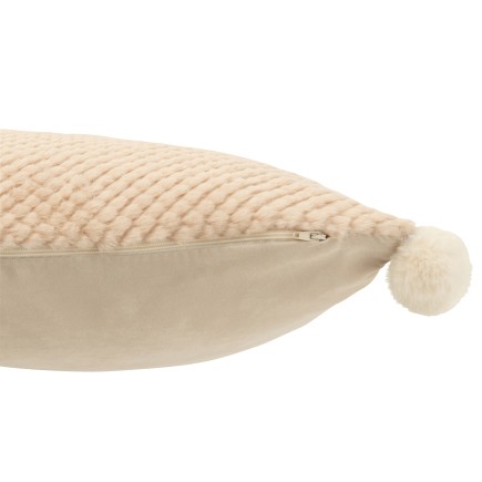 Coussin carré avec pompons en polyester beige 45x45x13 cm