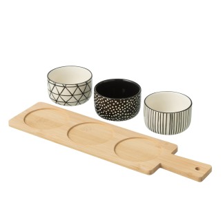 Conjunto de tapas com 3 taças de cerâmica preta, 39 x 10 x 6 cm
