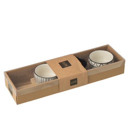 Conjunto de tapas com 3 taças de cerâmica preta, 39 x 10 x 6 cm