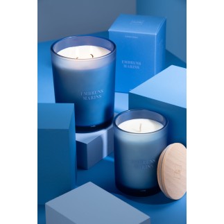 Vela perfumada «Embruns Marins» em recipiente azul 8,5 x 8,5 x 12,5 cm