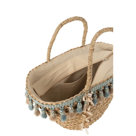 Sac de plage en rotin en bois naturel 48x23x50 cm