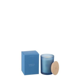 Vela perfumada «Embruns Marins» em recipiente azul 8,5 x 8,5 x 12,5 cm