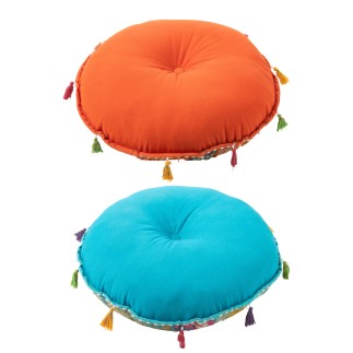 Puff plano redondo de algodón multicolor 55x55x20 cm