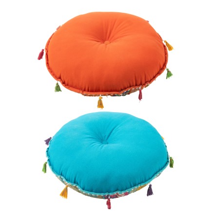 Pouf rond plat en coton multicolore 55x55x20 cm
