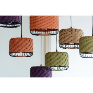Lampada da soffitto in metallo e fibra arancione 27x27x20 cm