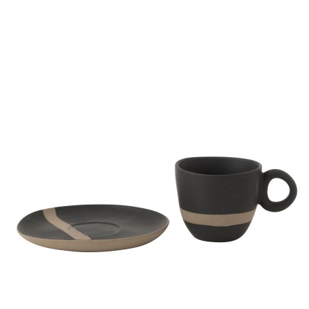 Tazza e piattino in ceramica nera 9,2x9,2X7,5 cm