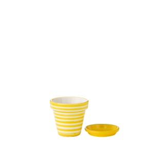 Vaso com pires em cerâmica amarela 21x21x19 cm