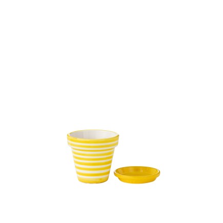 Vaso com pires em cerâmica amarela 21x21x19 cm