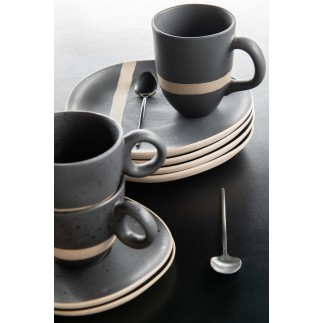 Taza y plato de cerámica negra 9,2x9,2X7,5 cm