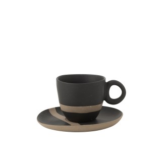 Tasse et sous-tasse en céramique noir 9.2x9.2X7.5 cm