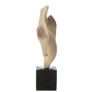 Escultura abstracta sobre pedestal de resina beige, 39 x 15 x 60 cm