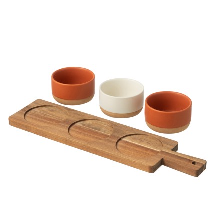 Juego de tapas: 3 cuencos de cerámica naranja, 39 x 10 x 6 cm