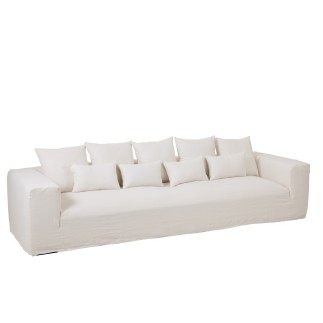 Housse fauteuil et coussins en lin blanc 330x105x70cm