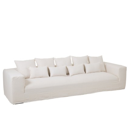 Housse fauteuil et coussins en lin blanc 330x105x70cm