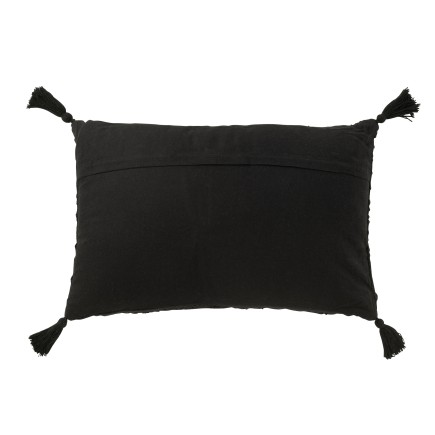 Coussin rectangulaire avec floches en coton noir 60x40x12 cm