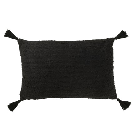 Almofada retangular com franjas em algodão preto 60x40x12 cm
