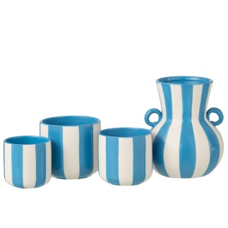 Vaso cerâmico com riscas azuis e brancas 21x21x25 cm