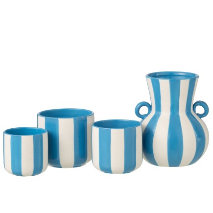 Vaso cerâmico com riscas azuis e brancas 21x21x25 cm