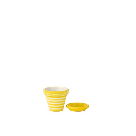 Cache-pot avec soucoupe en céramique jaune 17x17x15 cm