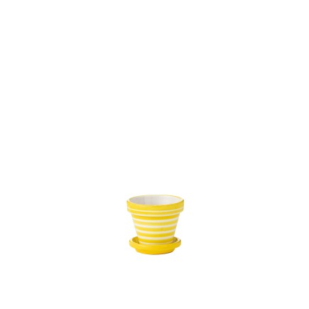 Cache-pot avec soucoupe en céramique jaune 17x17x15 cm