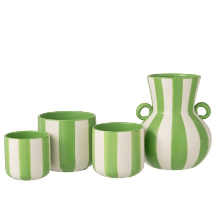 Vase à rayures en céramique vert et blanc 21x21x25 cm