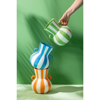 Vase à rayures en céramique vert et blanc 21x21x25 cm