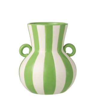 Vase à rayures en céramique vert et blanc 21x21x25 cm
